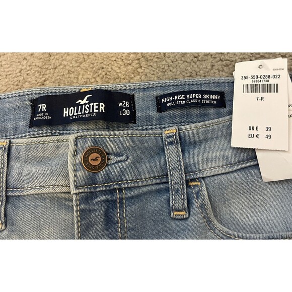 HOLLISTER High Rise Super Skinny Stretch Light Denim Jeans Size 7R 28 X30 NEW - Picture 3 of 4